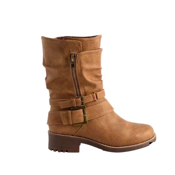 TORRID MOTO BOOTIE BOOTS NIB Cognac Colored  Side Zip  Size 8.5 Wide - Picture 4 of 16